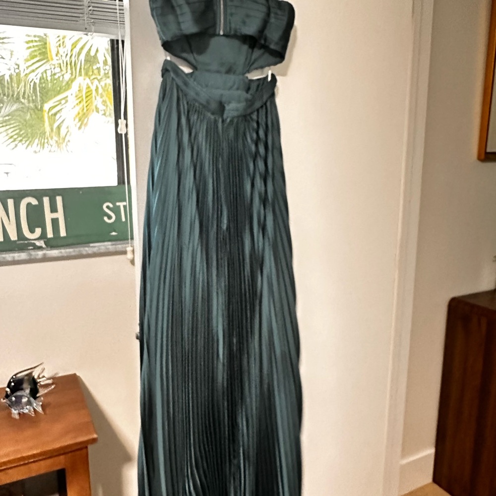 Lulu's Green Strapless Pleated Gown for Prom